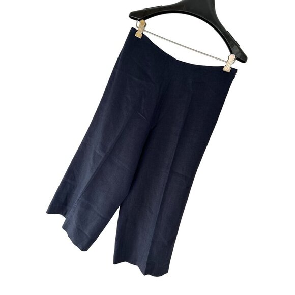 CHARLOTTE BRODY Cropped Pants Wide Leg Linen Lined Zip Navy Blue Size 8 - Picture 1 of 9